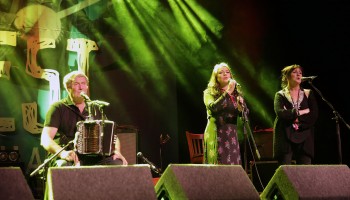 Seamus Begley, performing with Lumiere's Pauline Scanlon and Eilis Kennedy at Folkfest Killarney at the INEC, Killarney