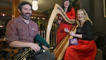 Renowned Harpist Deirdre Granville from Dingle, launching her new Album 'IMRAM' with her Sister, Flautist Dr Aoife Granville and Uileann Piper, Brendan McCreanor, at The Gathering, Annual Traditional Festival, a mix of live concerts, set dance classes, instrument workshops and lectures at The Gleneagle Hotel, Killarney